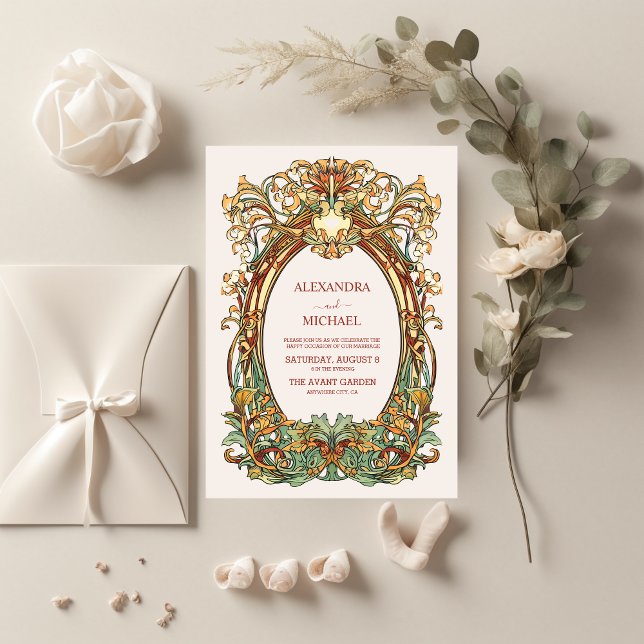 Convite Flora Casamento Vintage Art Nouveau  (Criador carregado)