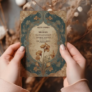 Convite Flora Casamento Vintage Art Nouveau
