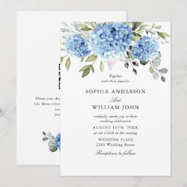 Convite Flora de Hortênsia Azul em Aquarela para Casamento