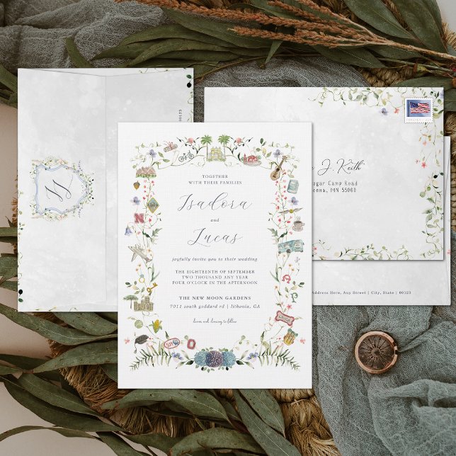 Convite Flora Delicada | Brasão de Casamento Personalizado (Criador carregado)
