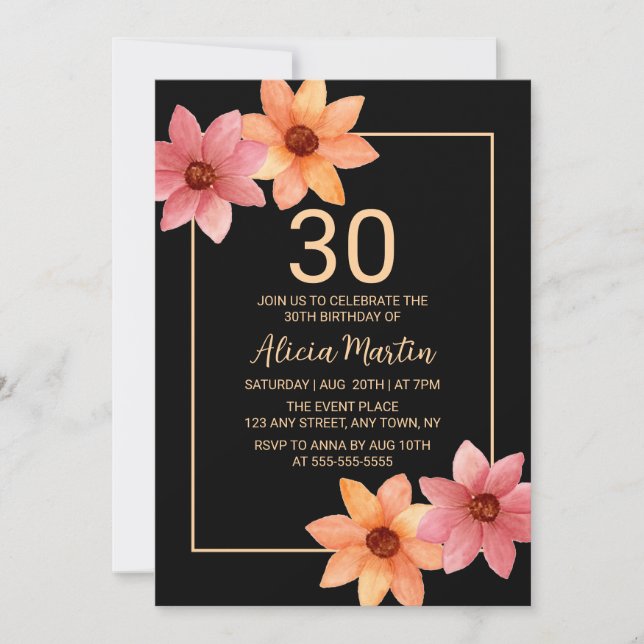 Convite Flora Vermelha Laranja do outono Qualquer Noite Pr (Frente)