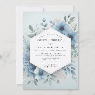 Convite Floração Azul Pálido Etéreo Casamento