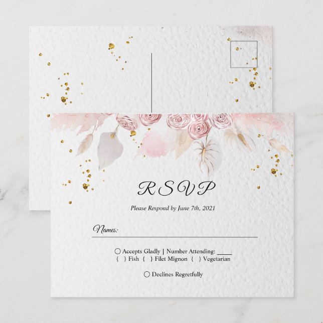 Convite Florais Azuis e Brancos de Inverno Elegant (Frente/Verso)