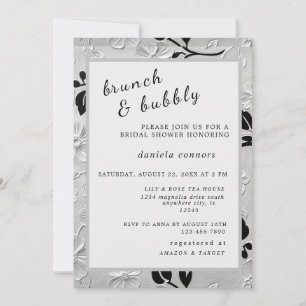Convite Florais B e W personalizados Brunch e Bubble
