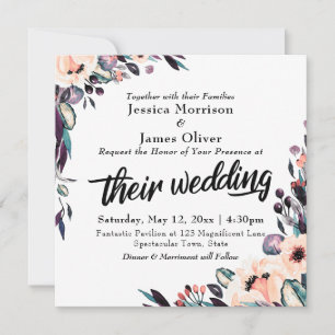 Convite Florais Bold Watercolor e Script "Seu Casamento"