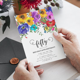 Convite Florais Brilhantes e Ousados para 50º Aniversário