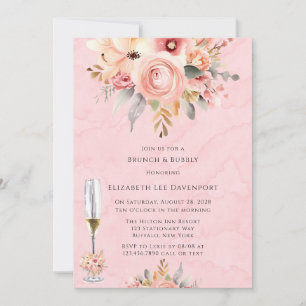 Convite Florais Chic Rosa e Dourado Brunch e Bubble