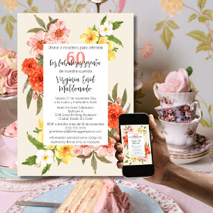 Convite Florais Coloridos Espanhóis - Quadro Branco 60º An