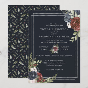 Convite Florais Congelados Casamento Botânico de Inverno
