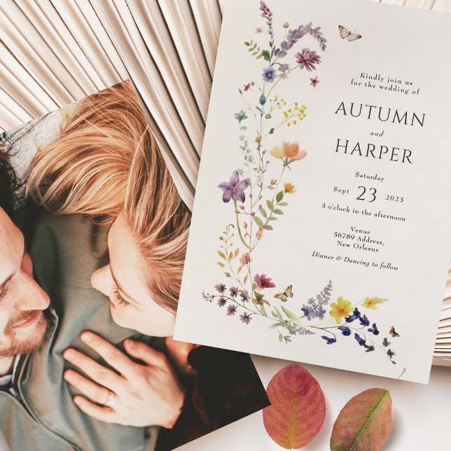 Convite Florais de Flores Selvagem Foto de Casamento Elega (Criador carregado)