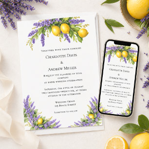 Convite Florais de lavanda limões casamento