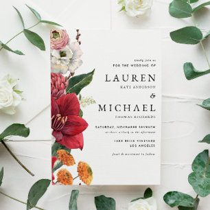 Convite Florais de outono com Casamento de Código QR de Am