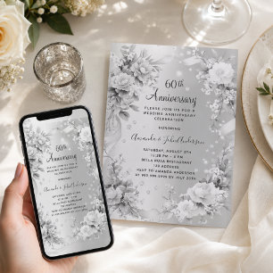 Convite florais de prata de diamante de 60 anos de casamen