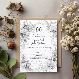 Convite florais de prata de diamante de 60 anos de casamen