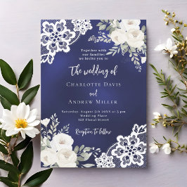 Convite Florais de renda azul branco casamento