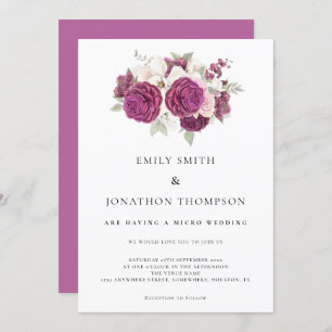 Convite Florais de Rosa cor-de-rosa Micro Casamento