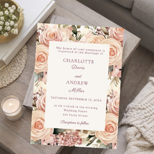 Convite Florais de rosa empoeirada marfim casamento mauve