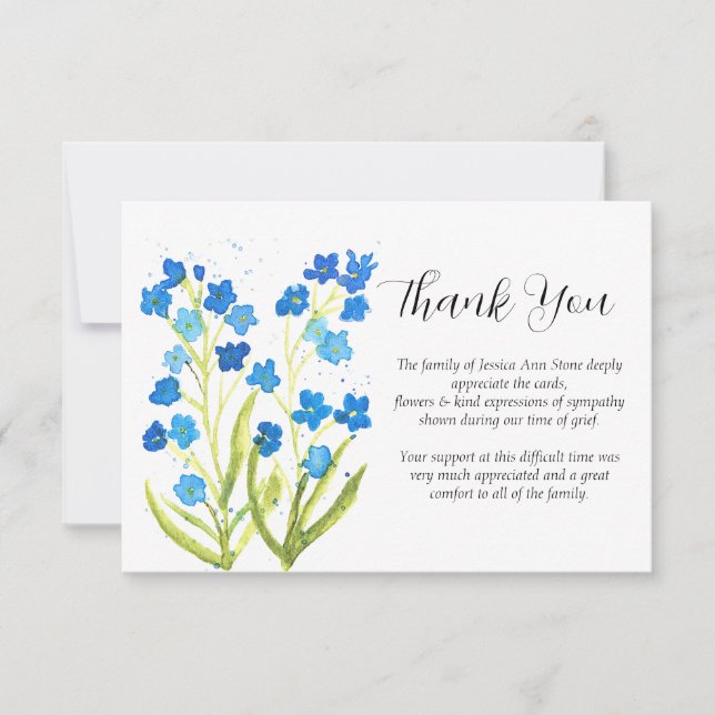 Convite Florais de simpatia Forget Me Not Funeral Obrigado (Frente)