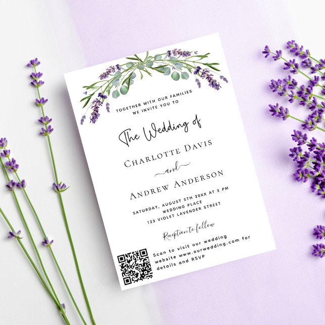 Convite Florais de violeta lavanda, casamento de luxo RSVP (Criador carregado)