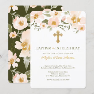 Convite Florais Elegantes De Aquarela De Batismo E primeir