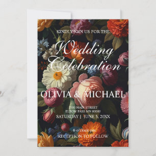 Convite Florais elegantes de coloração escura