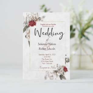 Convite Florais em aquarela elegante em vermelho e névoa p