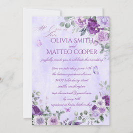 Convite Florais em Aquarela Roxa Elegante