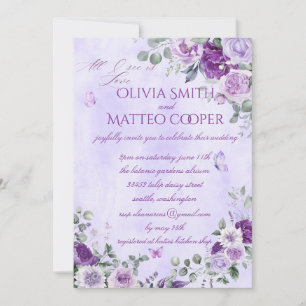 Convite Florais em Aquarela Roxa Elegante