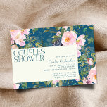 Convite Florais Românticos Vintage em Chá Casal Azul<br><div class="desc">Vintage Florals Românticas no Convite ao Chá de Casais Azuis</div>