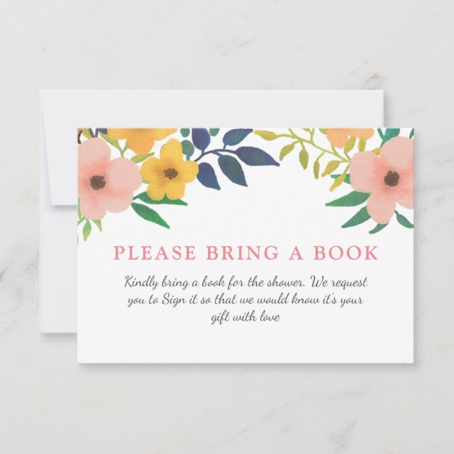 Convite Florais Rosa de Aquarela| Chá de fraldas Traga Um  (Frente)