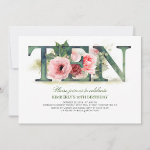 Convite Florais Rosa Esbranquiçados TEN 10.a Festa de a