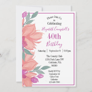 Convite Florais Rosa Personalizados Aniversário