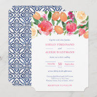 Florais Rosa Vibrantes Citrus Dark Blue Azulejo Ca