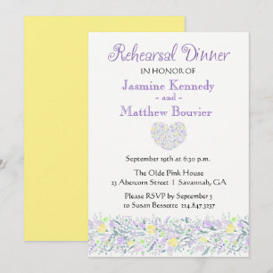 Convite Florais Roxo Amarelo Jantar de Ensaios Flor Coraçã