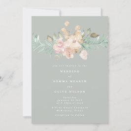Convite Florais Rustic Watercolor no Casamento Verde Sage