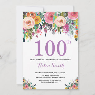 Convite Floral 100º Aniversário Púrpura