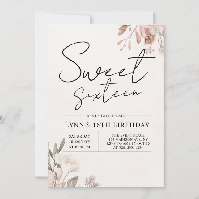 Convite Floral 16ª Festa de aniversário (Frente)