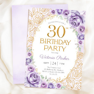Convite Floral 30 Anos Lilás Roxo Dourado