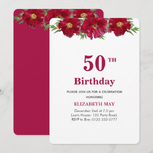 Convite Floral 50º, 60º Aniversário em Burgundy e Branco