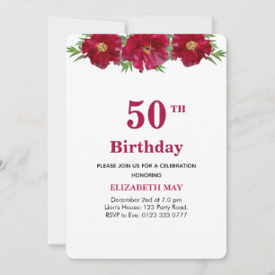 Convite Floral 50º, 60º Aniversário em Burgundy e Preto
