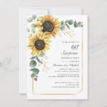 Convite Floral 60º aniversário Girassol Eucalyptus<br><div class="desc">Eucalyptus Sunflower Script 60th Aniversário Convite para 60º Aniversário que você pode personalizar facilmente com os detalhes de seu partido clicando no botão "Personalizar". Apresentando um brilho amarelo floral e verde suculente com uma estrutura geométrica de folha de ouro e tipografia moderna</div>