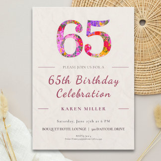Convite Floral 65th Birthday - Elegant Celebration