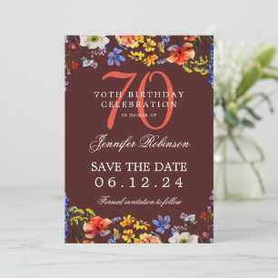 Convite Floral 70 Birthday Salve a Borgonha da Data
