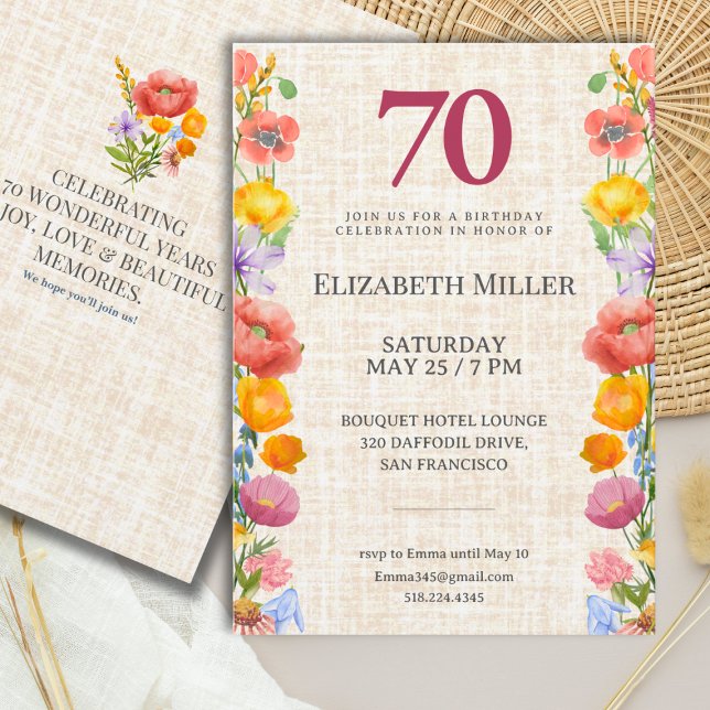 Convite Floral 70th Birthday - Elegant Garden Party (Criador carregado)