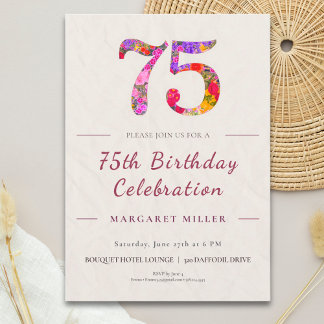 Convite Floral 75th Birthday - Elegant Celebration
