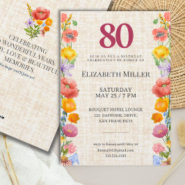 Convite Floral 80th Birthday Party - Elegant Garden