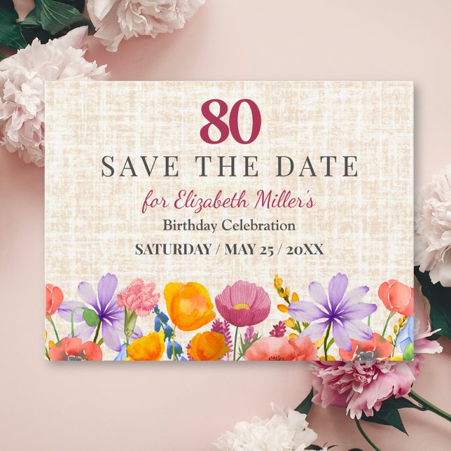 Convite Floral 80th Birthday Save the Date - Garden Party (Criador carregado)