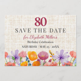 Convite Floral 80th Birthday Save the Date - Garden Party