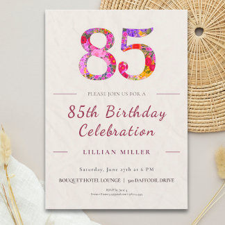Convite Floral 85th Birthday - Elegant Celebration