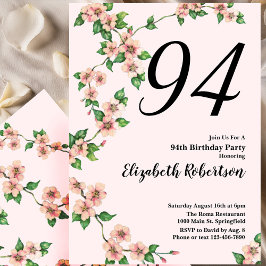 Convite Floral 94th Birthday Invitation in Blush Pink